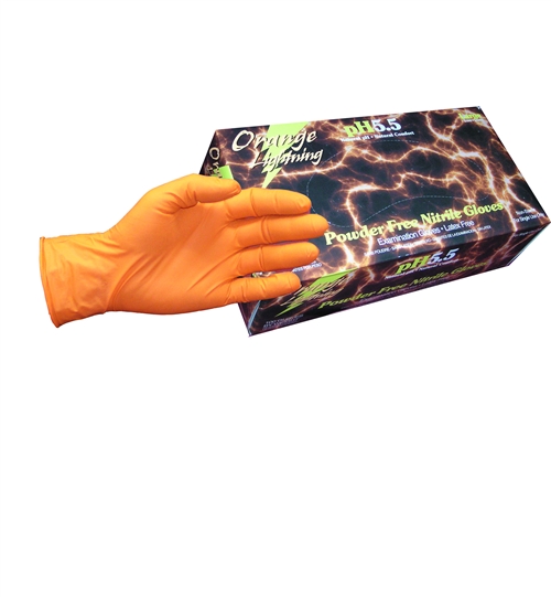 Orange Lightning Nitrile Gloves